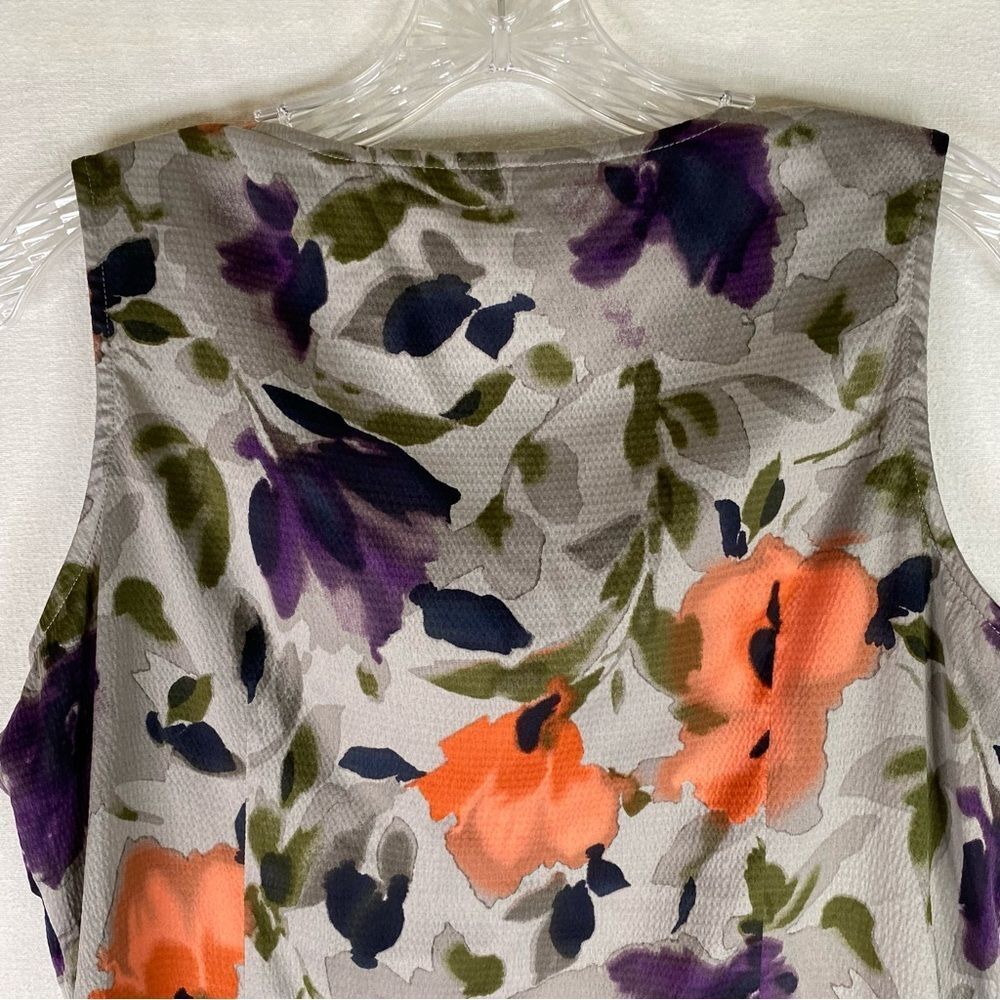 Anne Klein Tank Top Women’s Purple Gray Floral Sleeveless Business Casual Ruffle - Picture 6 of 9